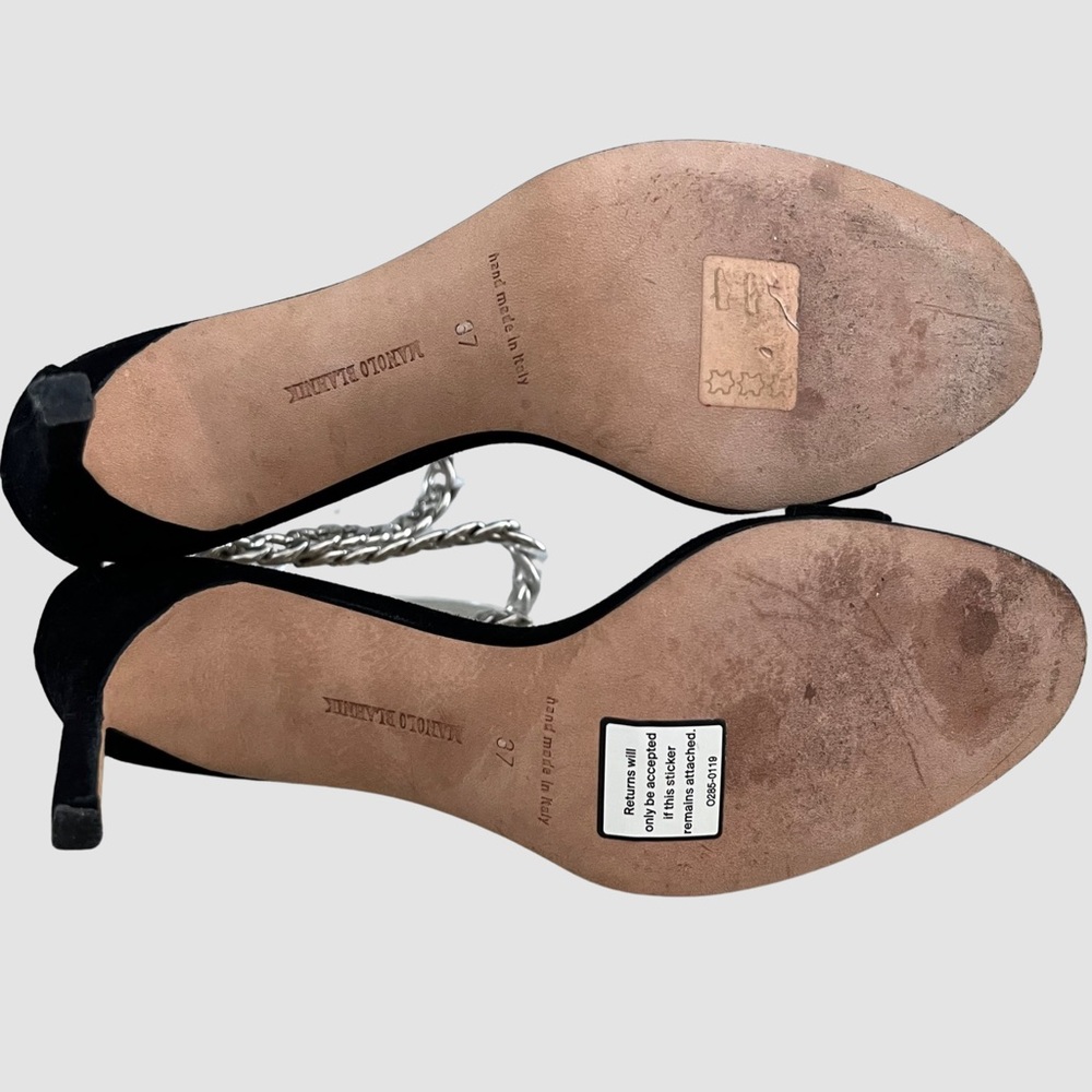 Manolo Blahnik Black Suede High Heel Chain Sandals US7/ EU37 - Picture 4 of 7